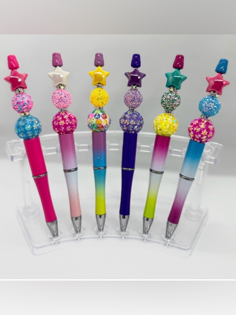 Glitter Star Bead Gradient Ballpoint Pen - Pink, Purple, Yellow, Green 6PCS NWOT